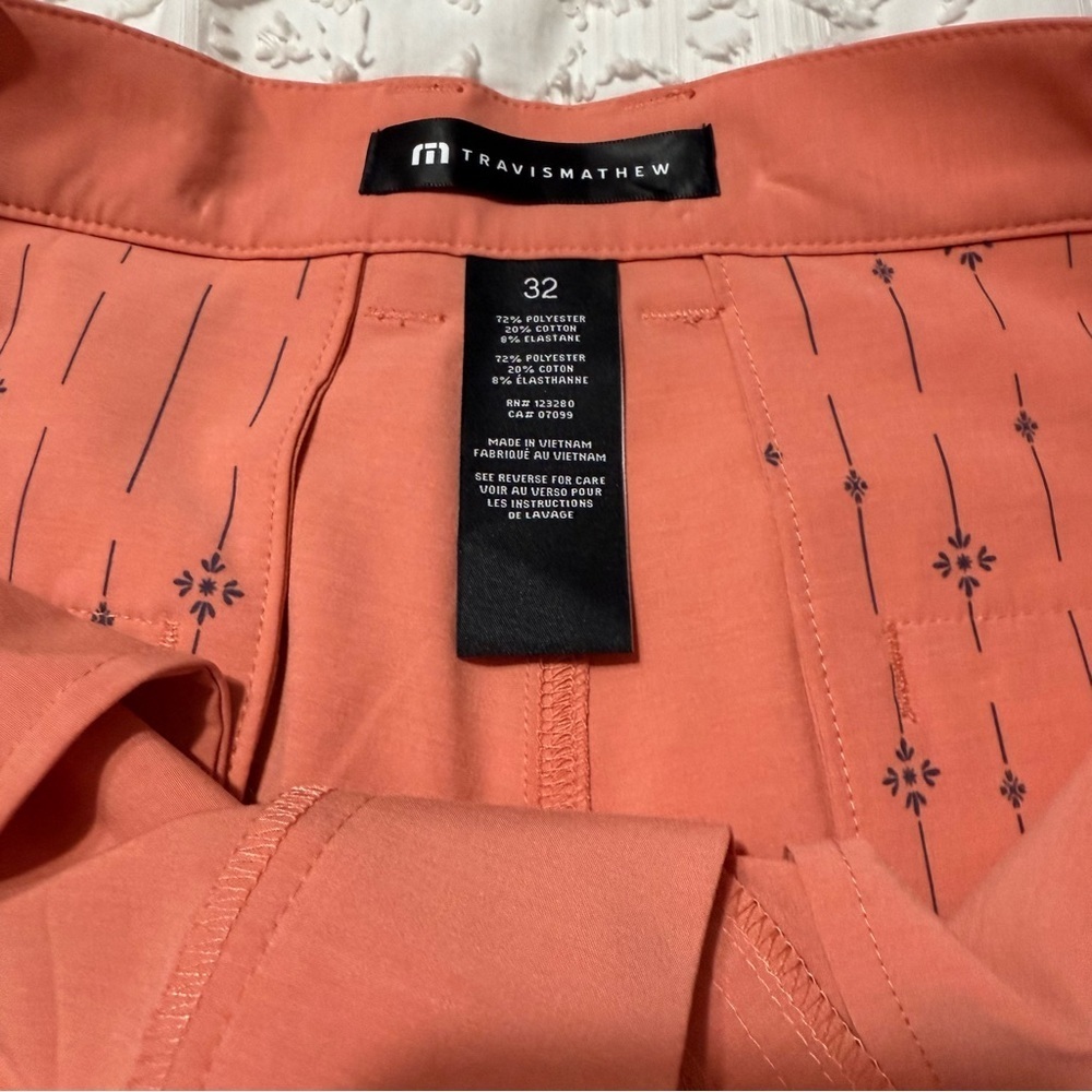 Travis Mathew Tech Chino Shorts Coral 8-Inch Inseam Various Sizes - Picture 7 of 9